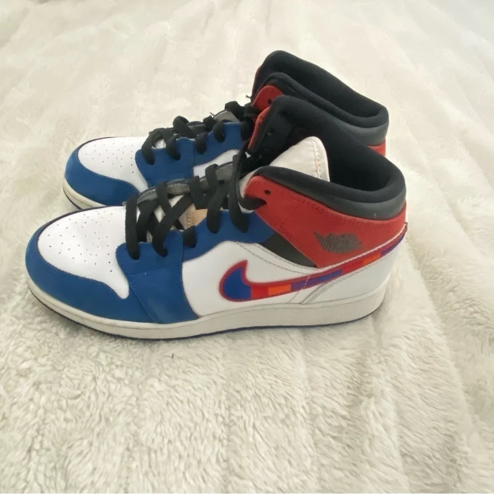Jordan 1 Mid Rush Blue University Red GS Sneakers Shoes Size 6Y